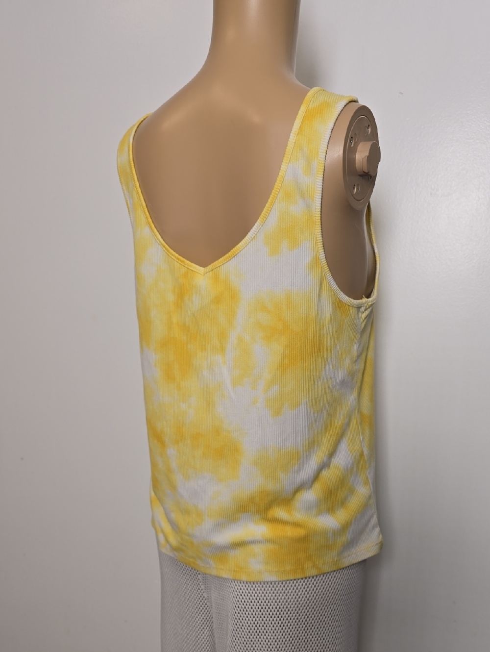 Women's Reversible Yellow Tie-Dye Ribbed V-Neck Tank Top -m/l